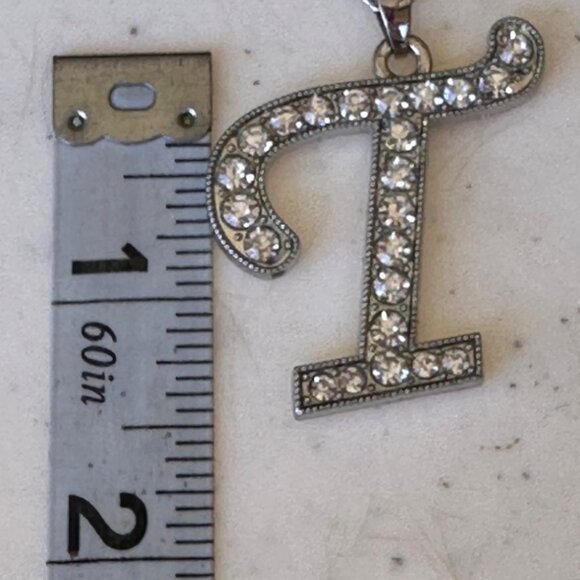 Dots Brand "T" Letter Silver Earrings and Necklace w/Rhinestones (NEW) - Picture 7 of 14